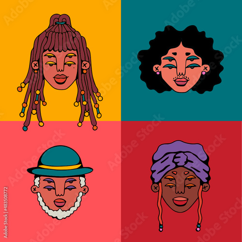 Four face portraits of queer group of people