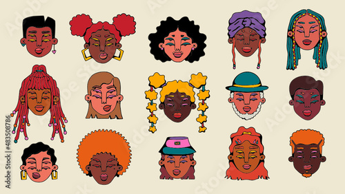 Face portraits of queer group of people
