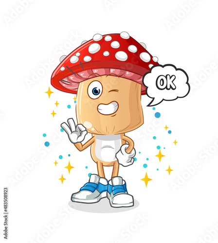 red mushroom head cartoon agree mascot. cartoon vector