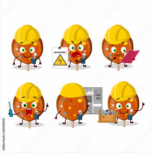 Professional Lineman orange lolipop love cartoon character with tools