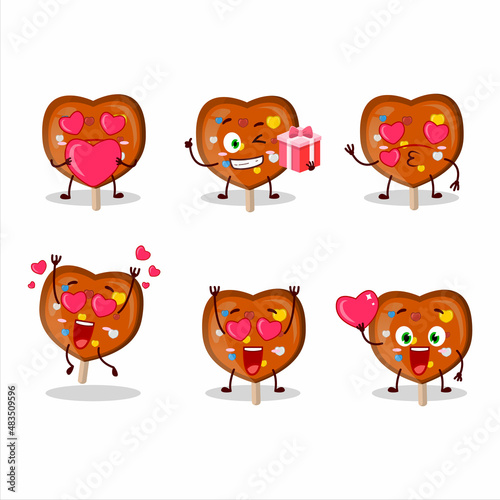 Orange lolipop love cartoon character with love cute emoticon