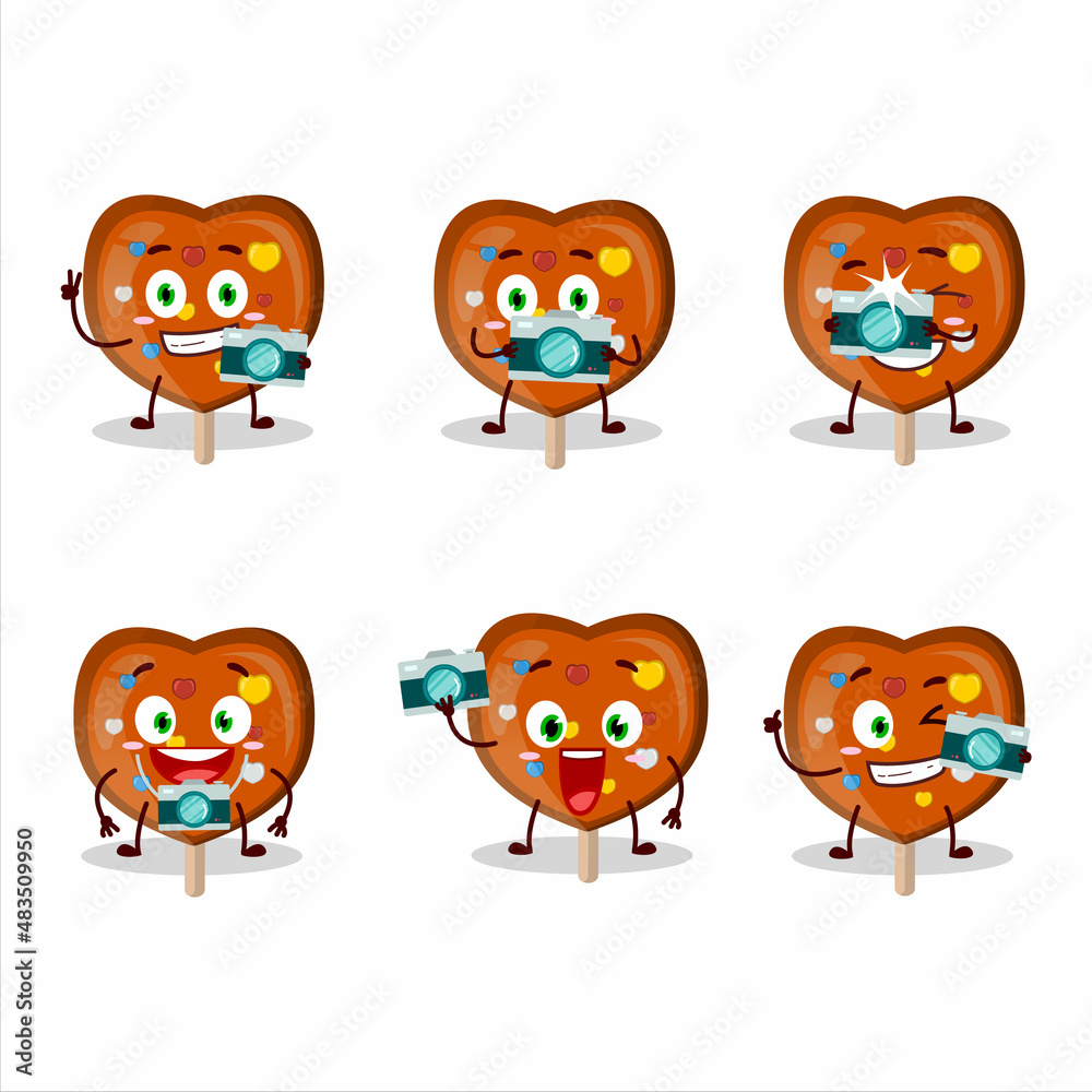Photographer profession emoticon with orange lolipop love cartoon character