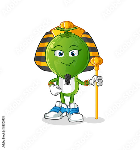 green coconut head cartoon ancient egypt. cartoon mascot vector