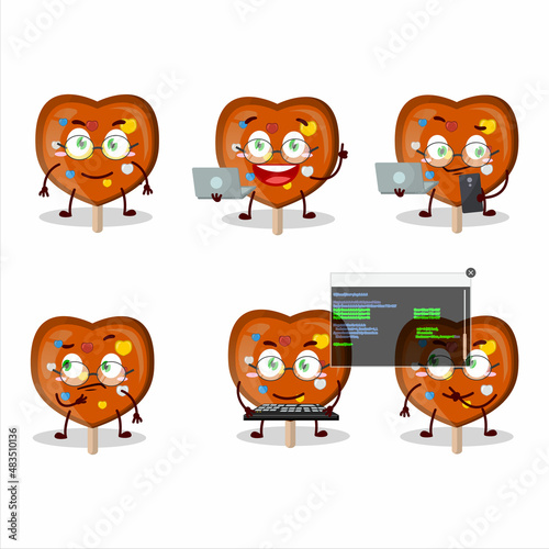 Orange lolipop love Programmer cute cartoon character with