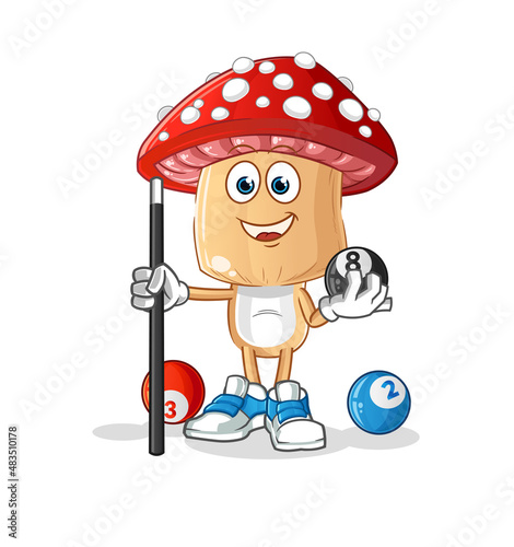 red mushroom head cartoon plays billiard character. cartoon vector
