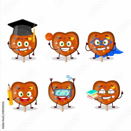 School student of orange lolipop love cartoon character with various expressions