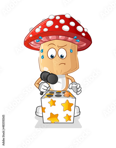red mushroom head cartoon play whack a mole mascot. cartoon vector