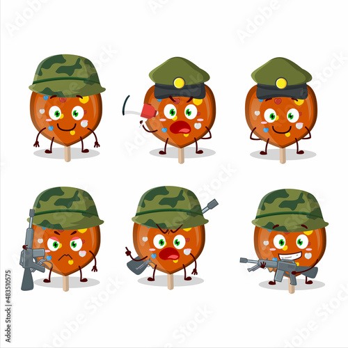 A charming soldier orange lolipop love cartoon picture bring a gun machine