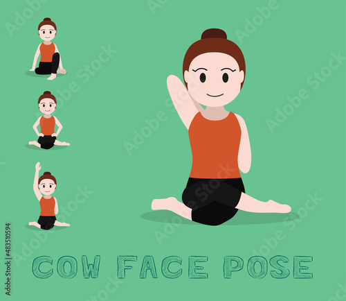 Yoga Tutorial Cow Face Pose Cute Cartoon Vector Illustration