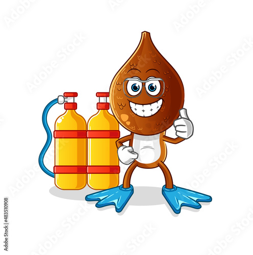 snake fruit head cartoon diver. cartoon mascot vector