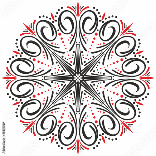 Vector round colored european pattern. Floral ornament in a circle. Classic pattern of Ancient Greece and Roman Empire, Byzantium. 