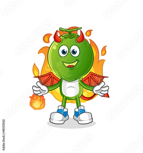 green coconut head cartoon demon with wings character. cartoon vector