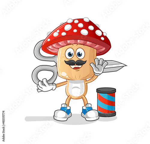 red mushroom head cartoon barber. cartoon mascot vector