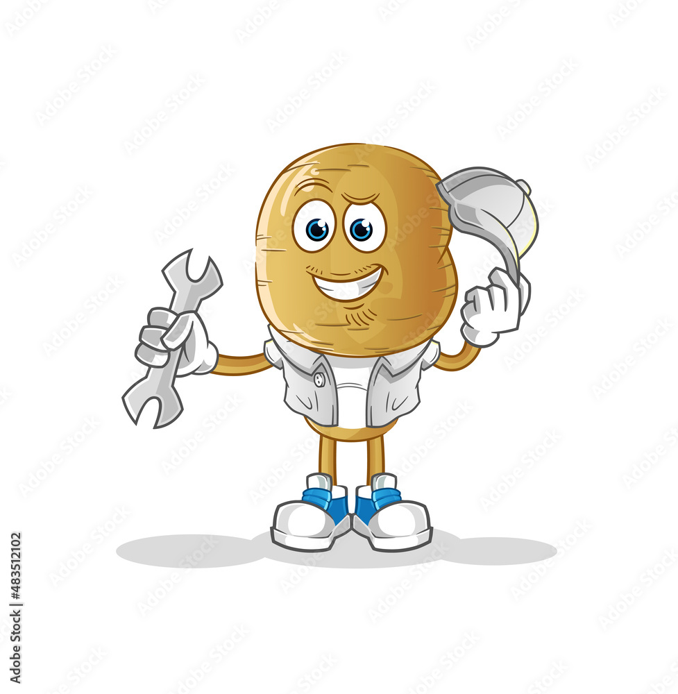 potato head cartoon mechanic cartoon. cartoon mascot vector