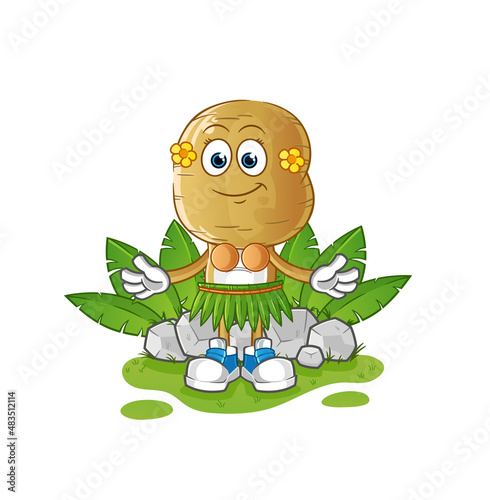 potato head cartoon hawaiian waving character. cartoon vector