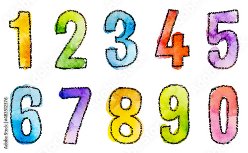 watercolor vector hand drawn numbers