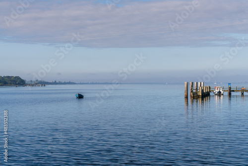 The pier and the coast at the Wittow Ferry, Mecklenburg-Western Pomerania, Germany