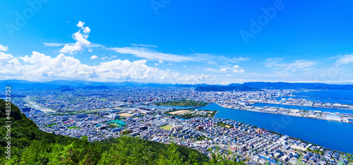 高松市　地方都市　四国　香川県　ハイアングル　【 屋島 からの パノラマビュー 】