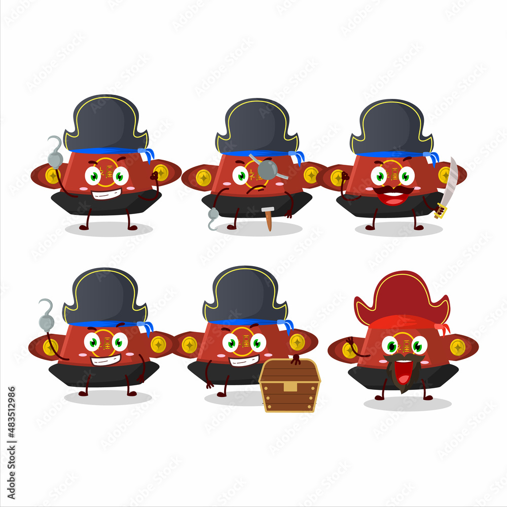Cartoon character of red chinese hat with various pirates emoticons
