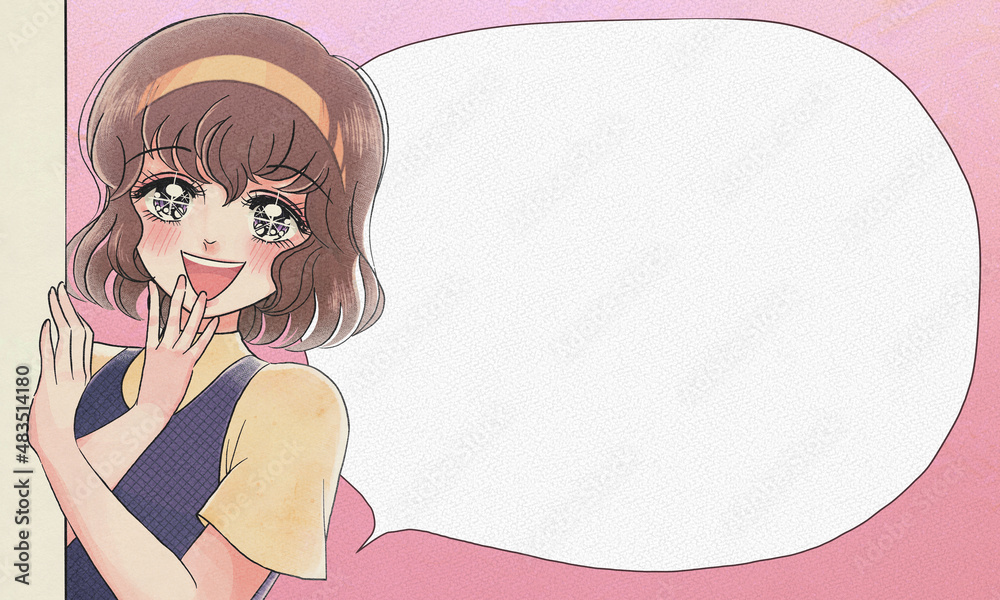 昭和50年代のまんが風バナー 壁から顔を出す可愛い女の子とフキダシ Stock イラスト Adobe Stock 昭和50年代のまんが風バナー 壁から顔を出す可愛い女の子とフキダシ Stock イラスト Adobe Stock