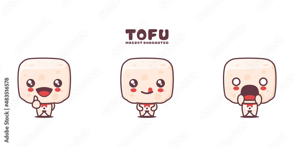 vector tofu cartoon mascot, with different expressions