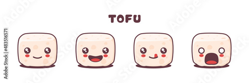 vector tofu cartoon mascot, with different facial expressions