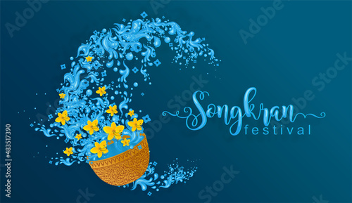 Songkran Festival, Thailand travel concept - The Most Beautiful Places To Visit In Thailand in flat style. ( Translation thai : Songkran )