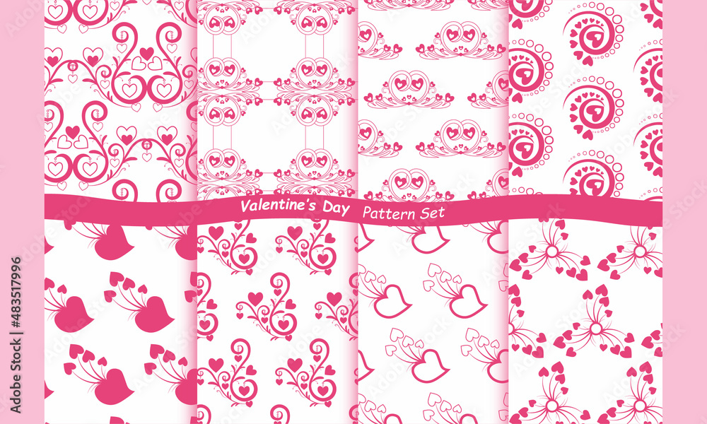 Seamless Vector Patterns With Pink Hearts on White Background Valentine’s Day Hand-Art Background Collection. Seamless Vector Patterns With Pink Hearts on White Background Valentine’s Day Hand-Art Background Collection.
