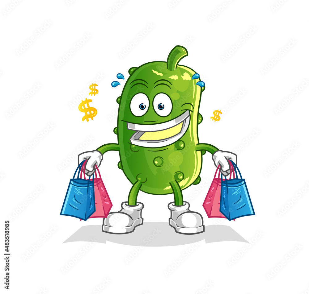 Obraz premium cucumber shoping mascot. cartoon vector