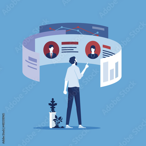 Business HR and technology concept. Human resources manager uses virtual screen technology hiring employee for job