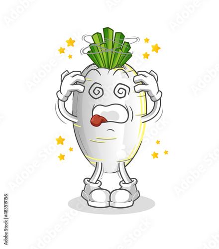 white radish dizzy head mascot. cartoon vector