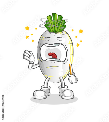 white radish yawn character. cartoon mascot vector
