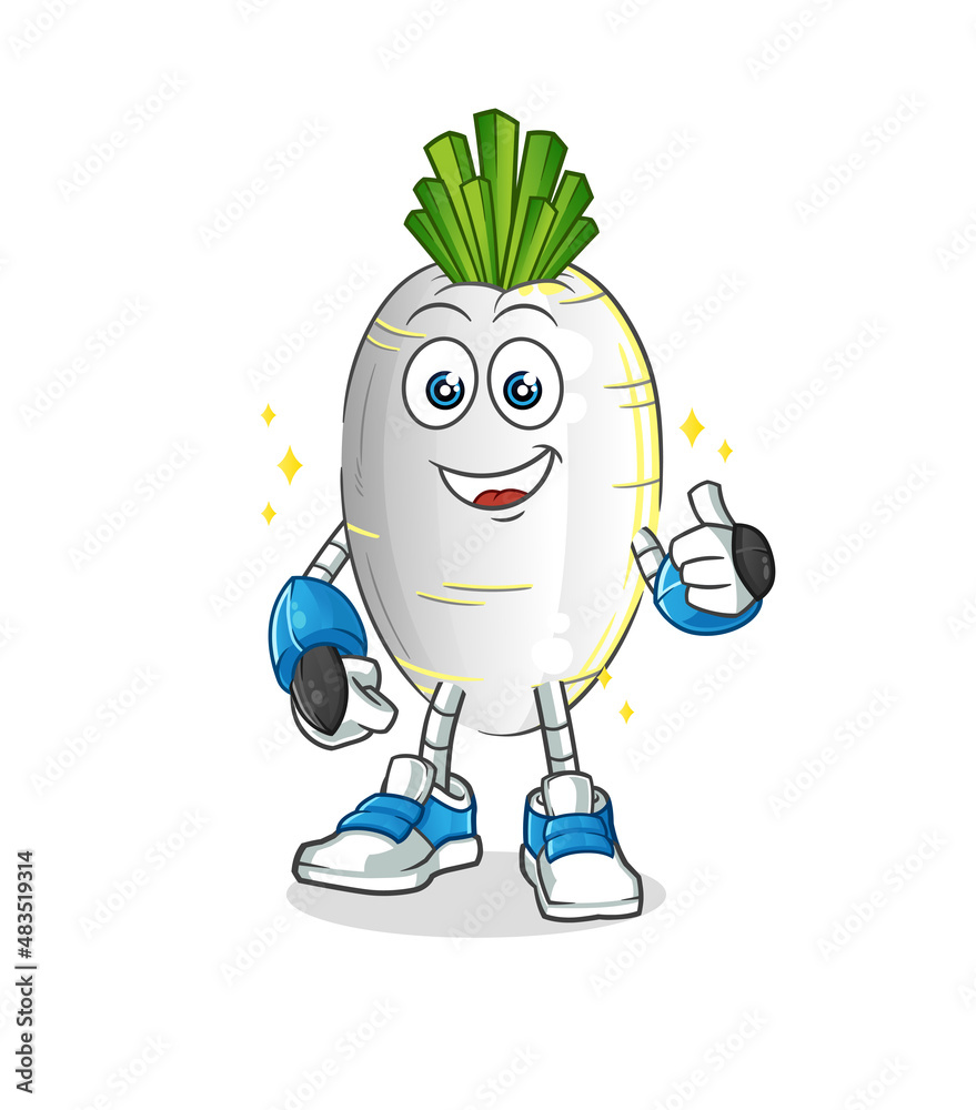 Obraz premium white radish robot character. cartoon mascot vector