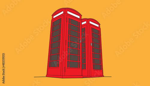 Illustration of red telephone box isolated on background