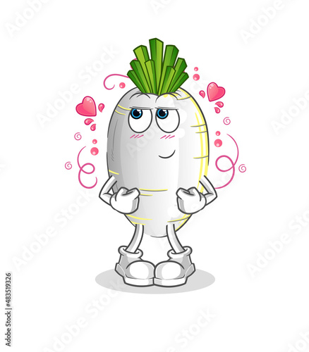 white radish shy vector. cartoon character