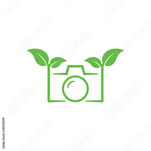 Nature photography, leaf nature camera photo. Vector icon logo template
