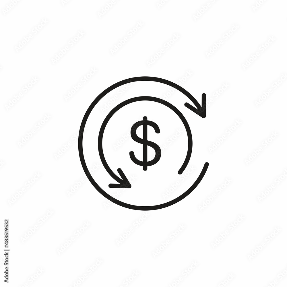 Dollar and arrows rotating in the opposite direction. Economic activity. Debit, credit.Vector linear icon isolated on white background Dollar and arrows rotating in the opposite direction. Economic activity. Debit, credit.Vector linear icon isolated on white background