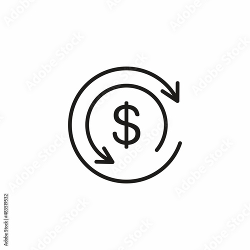Dollar and arrows rotating in the opposite direction. Economic activity. Debit, credit.Vector linear icon isolated on white background