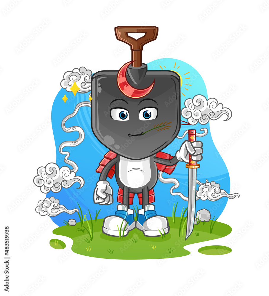 shovel head cartoon samurai. cartoon mascot vector shovel head cartoon samurai. cartoon mascot vector
