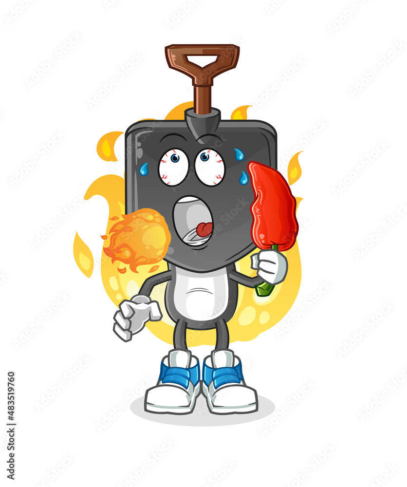 shovel head cartoon eat hot chilie mascot. cartoon vector