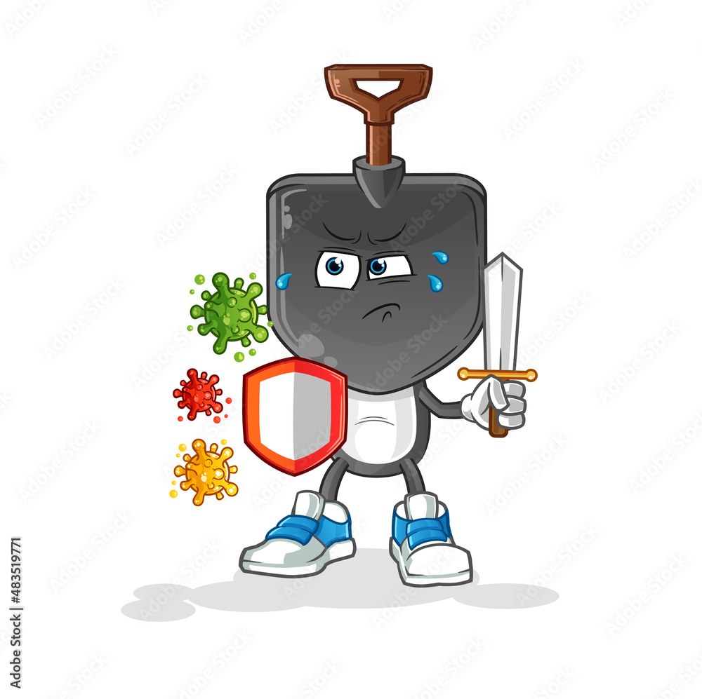 shovel head cartoon against viruses. cartoon mascot vector shovel head cartoon against viruses. cartoon mascot vector