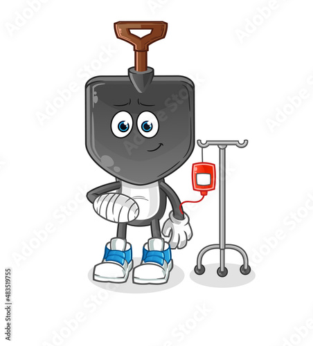 shovel head cartoon sick in IV illustration. character vector