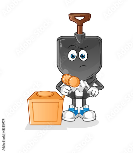 shovel head cartoon judge holds gavel. character vector