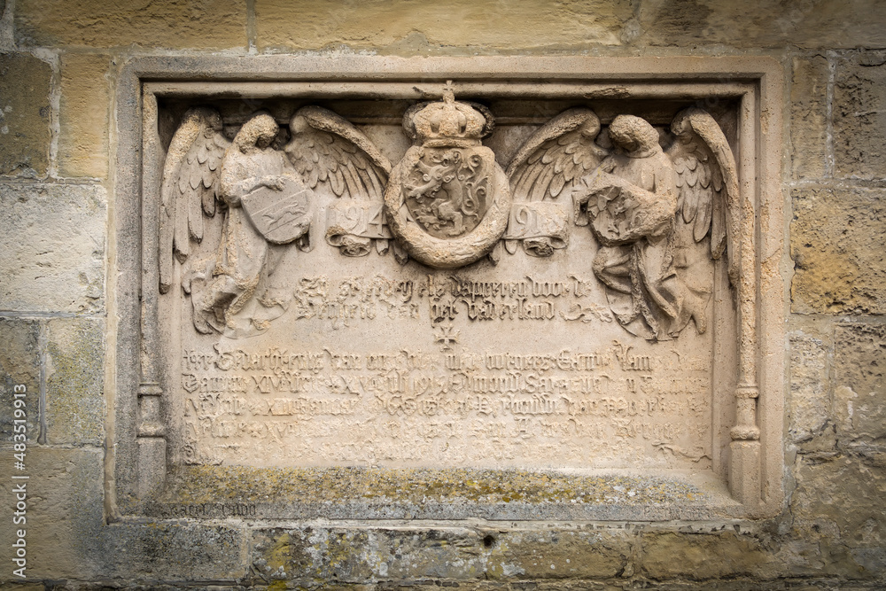 Old relief on the wall of Damme town hall in Belgium