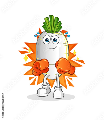 white radish boxer character. cartoon mascot vector