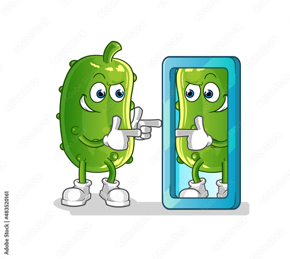 cucumber looking into mirror cartoon. cartoon mascot vector cucumber looking into mirror cartoon. cartoon mascot vector