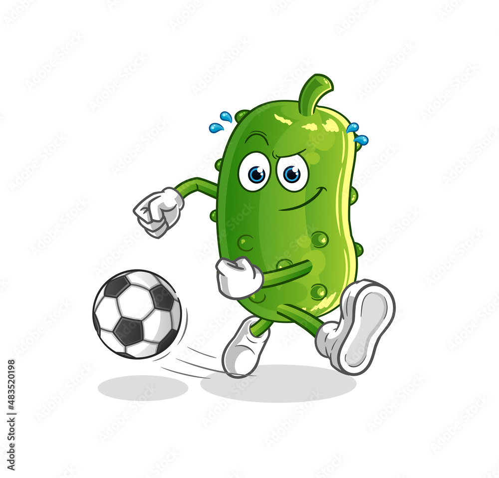 cucumber kicking the ball cartoon. cartoon mascot vector