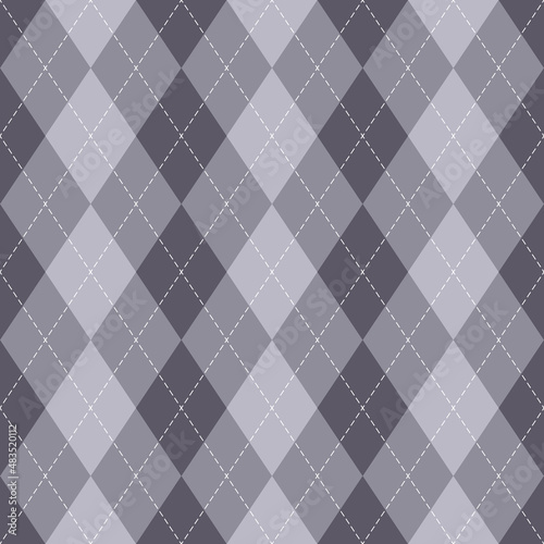 Argyle pattern in grey and white. Seamless neutral classic stitched background illustration for gift paper, socks, sweater, other modern spring summer autumn winter fashion textile or paper print.