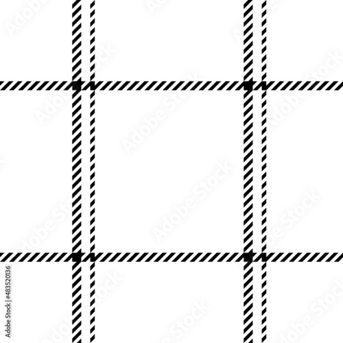 Check plaid pattern in black and white. Thin line seamless windowpane tartan for jacket, scarf, skirt, dress, trousers, flannel shirt, other modern spring summer autumn winter fashion textile print.