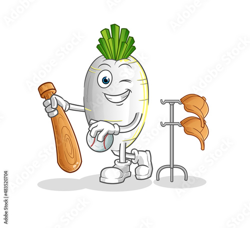 white radish playing baseball mascot. cartoon vector